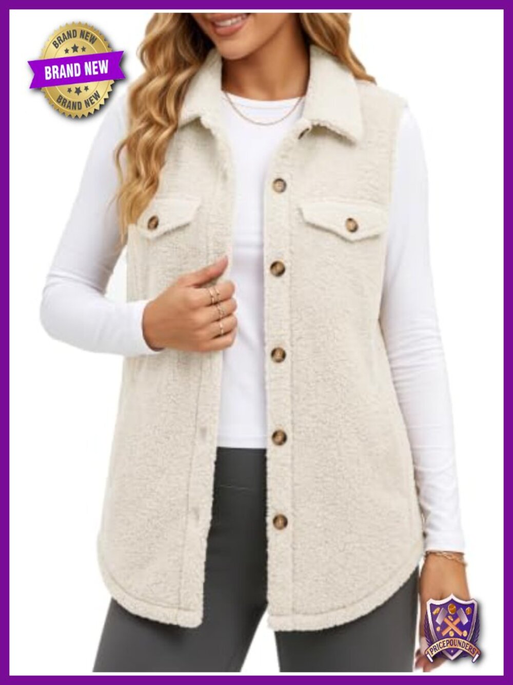Sherpa Fleece Vest Women Winter Warm Button Sleeveless Lightweight Jacket